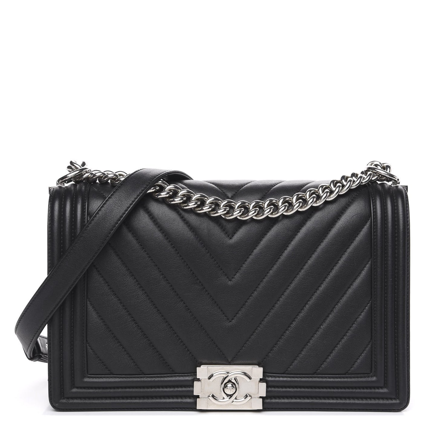 Calfskin Chevron Quilted New Medium Boy Flap Black