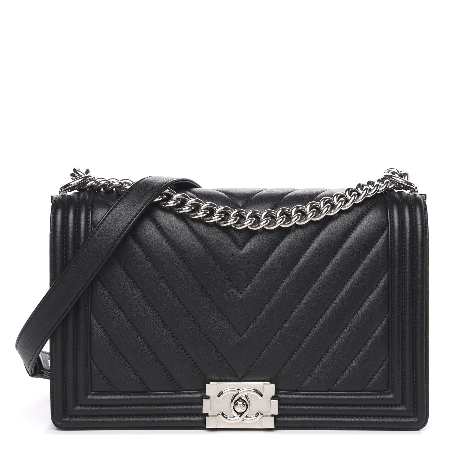 Chanel Calfskin Chevron Quilted New Medium Boy Flap Black 1 of 15