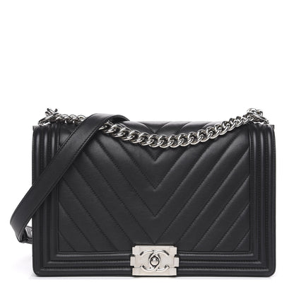 Chanel Calfskin Chevron Quilted New Medium Boy Flap Black 1 of 15