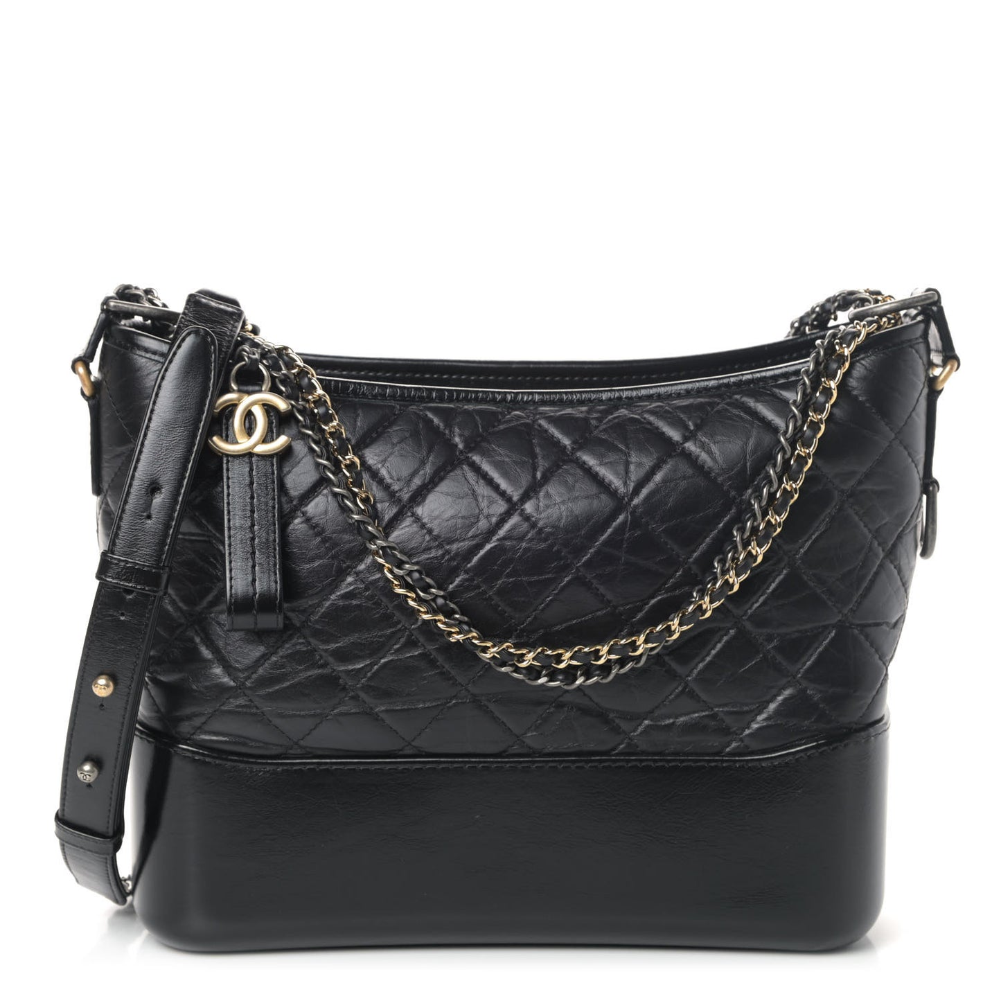 Aged Calfskin Quilted Medium Gabrielle Hobo Black