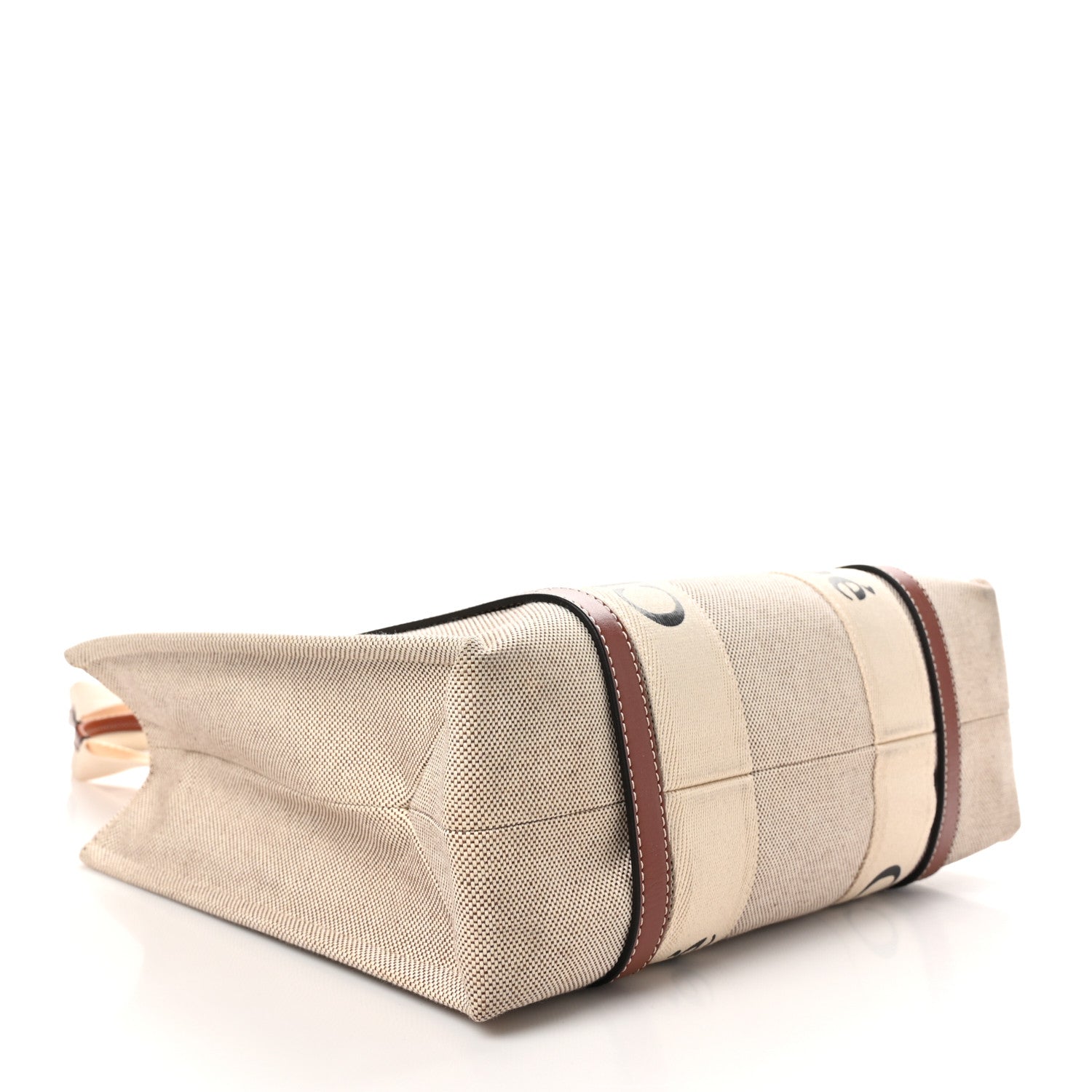 Chloe Cotton Calfskin Medium Woody Ribbon Tote White Brown 4 of 10