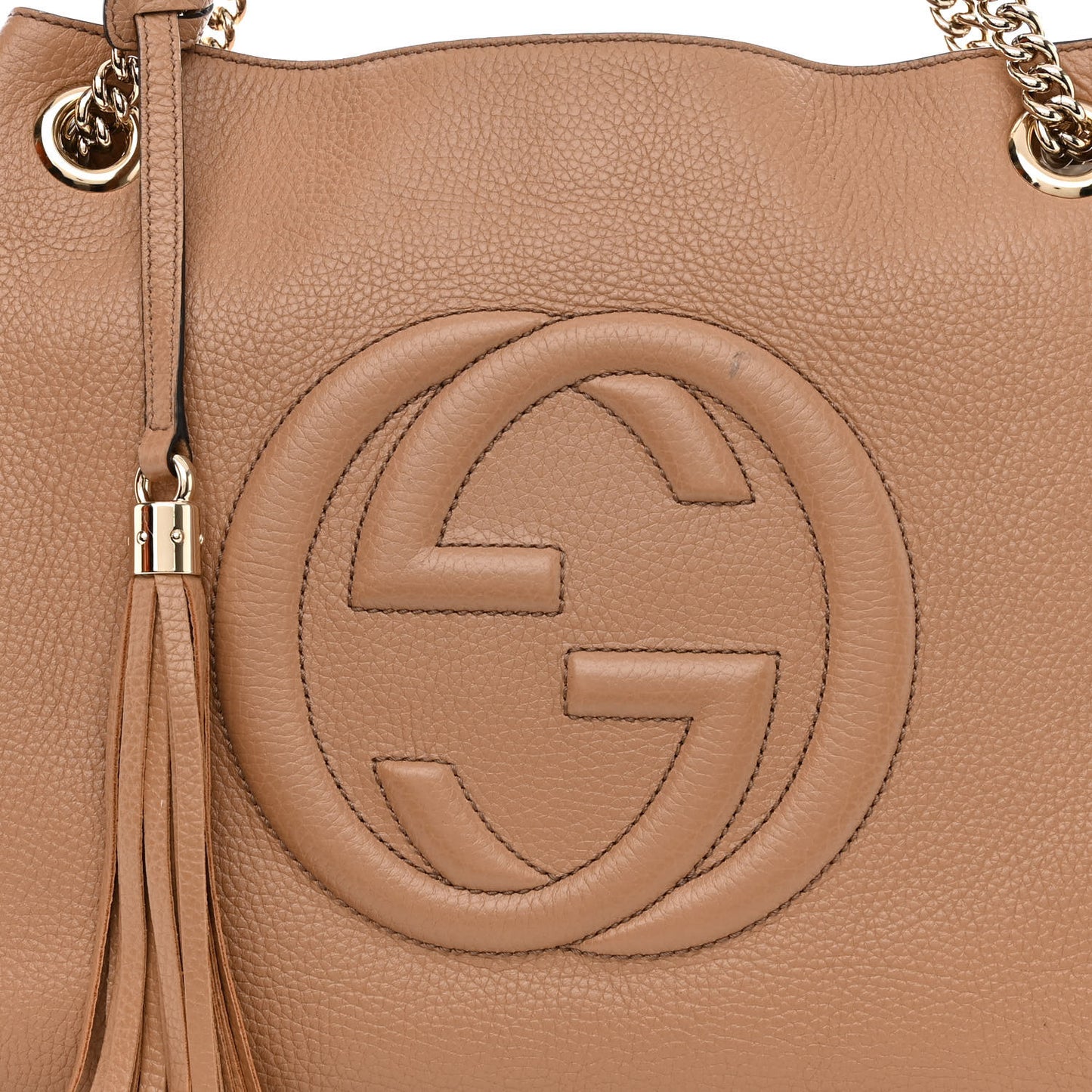 Pebbled Calfskin Medium Soho Chain Shoulder Bag Camelia