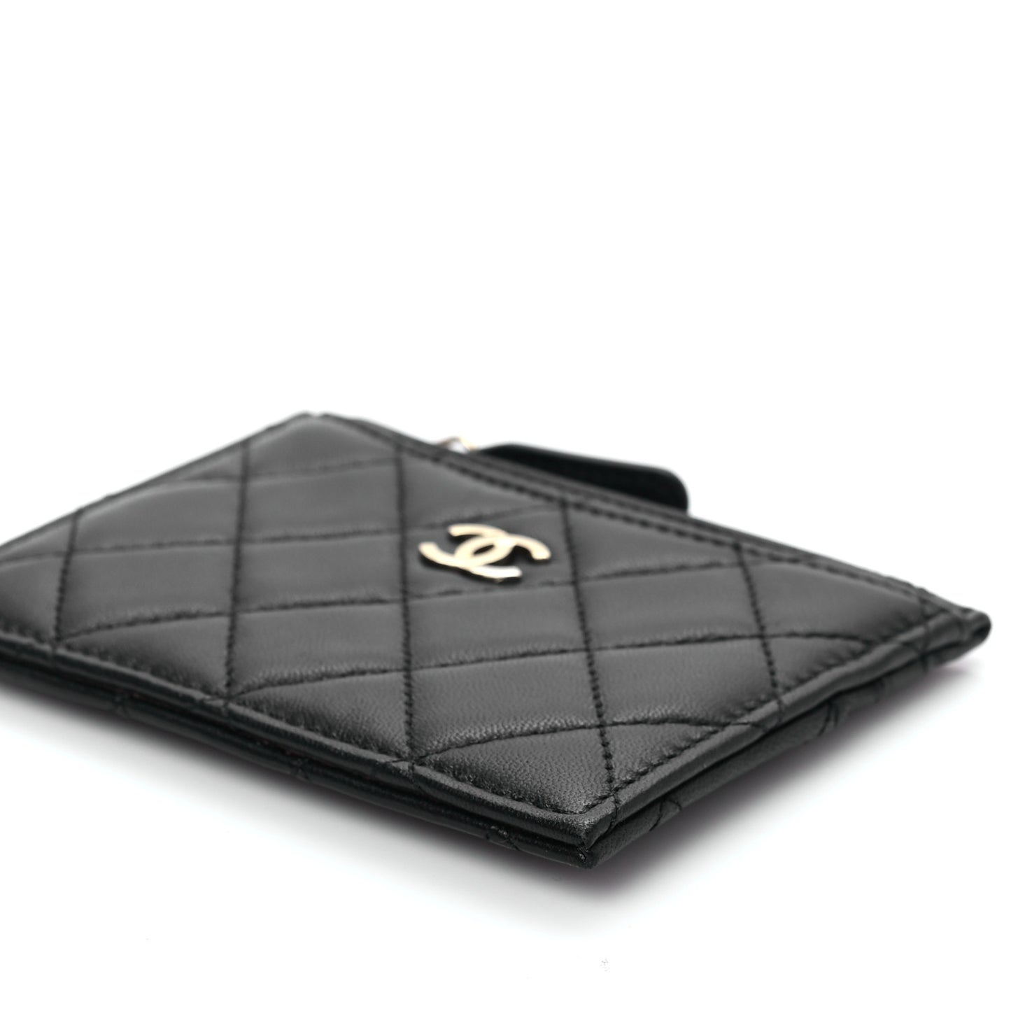 Lambskin Quilted CC Zip Card Holder Black