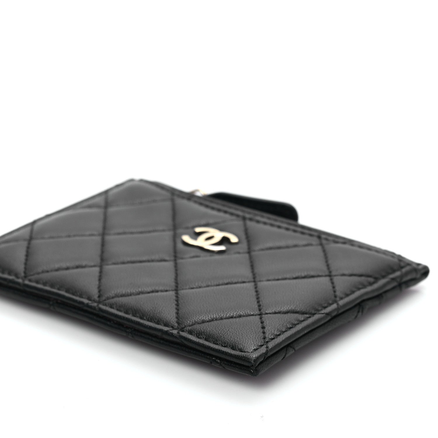 Chanel Lambskin Quilted CC Zip Card Holder Black 8 of 8