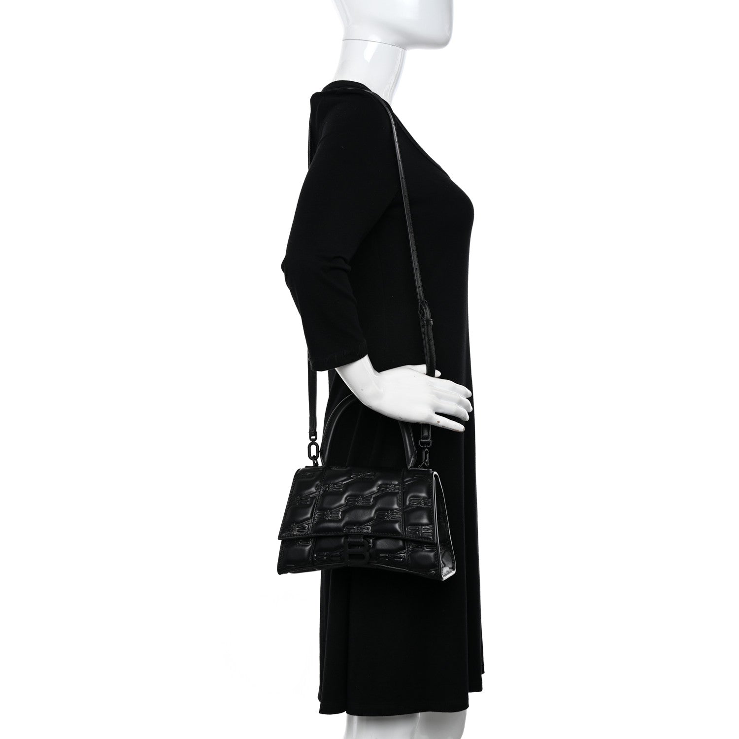 Balenciaga Nappa BB Monogram Embossed Small Hourglass Top Handle Bag Black 2 of 9
