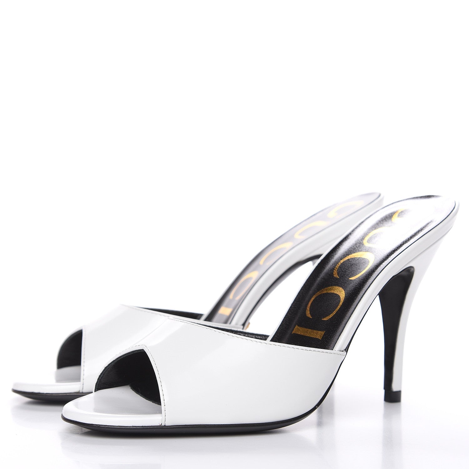Gucci Polished Calfskin Scarlet Mid Heel Slide Sandals 35.5 Great White 3 of 9