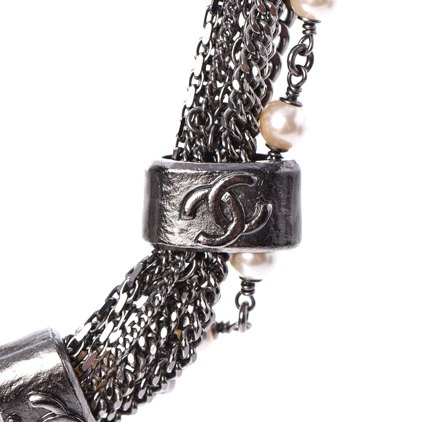 Pearl CC Multistrand Necklace Ruthenium
