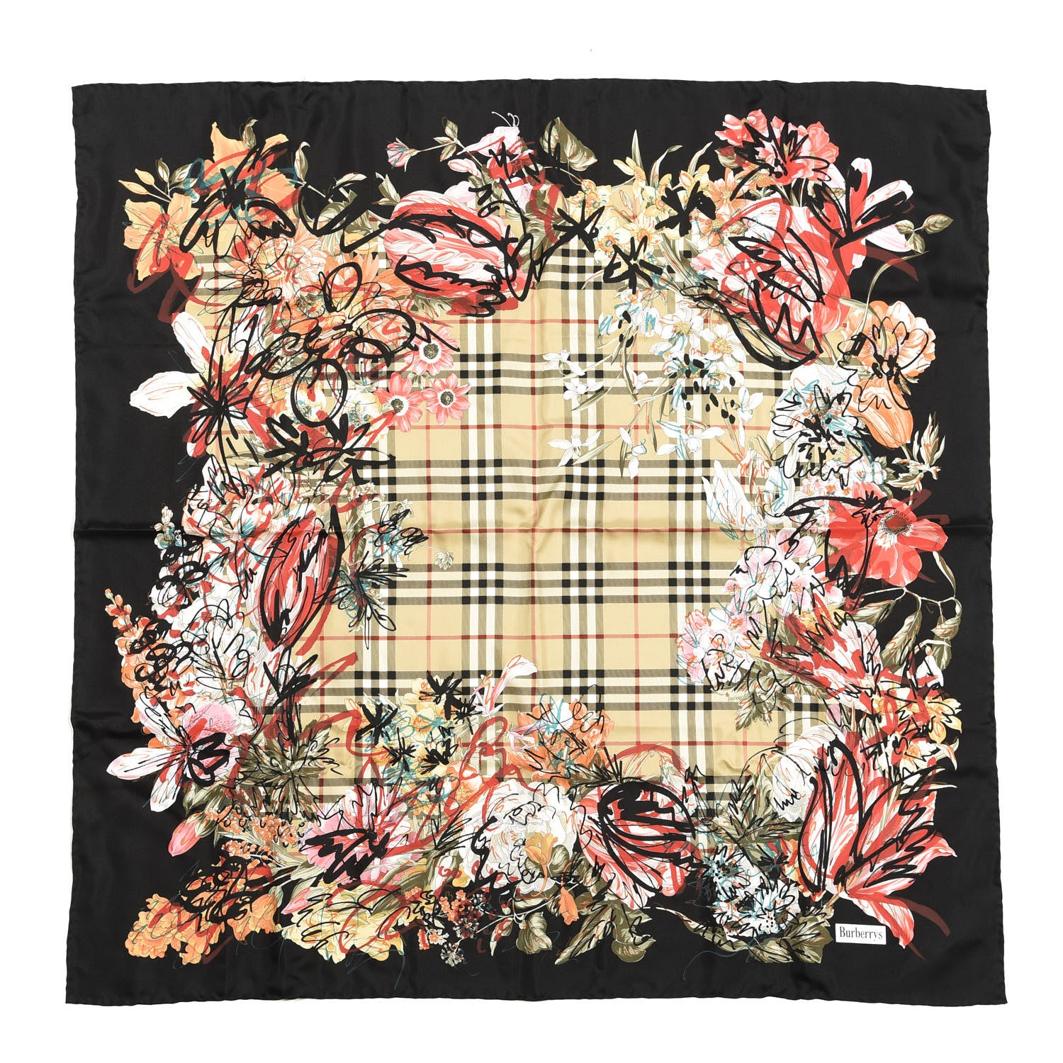 Burberry Silk Check Floral Square Scarf 1 of 3