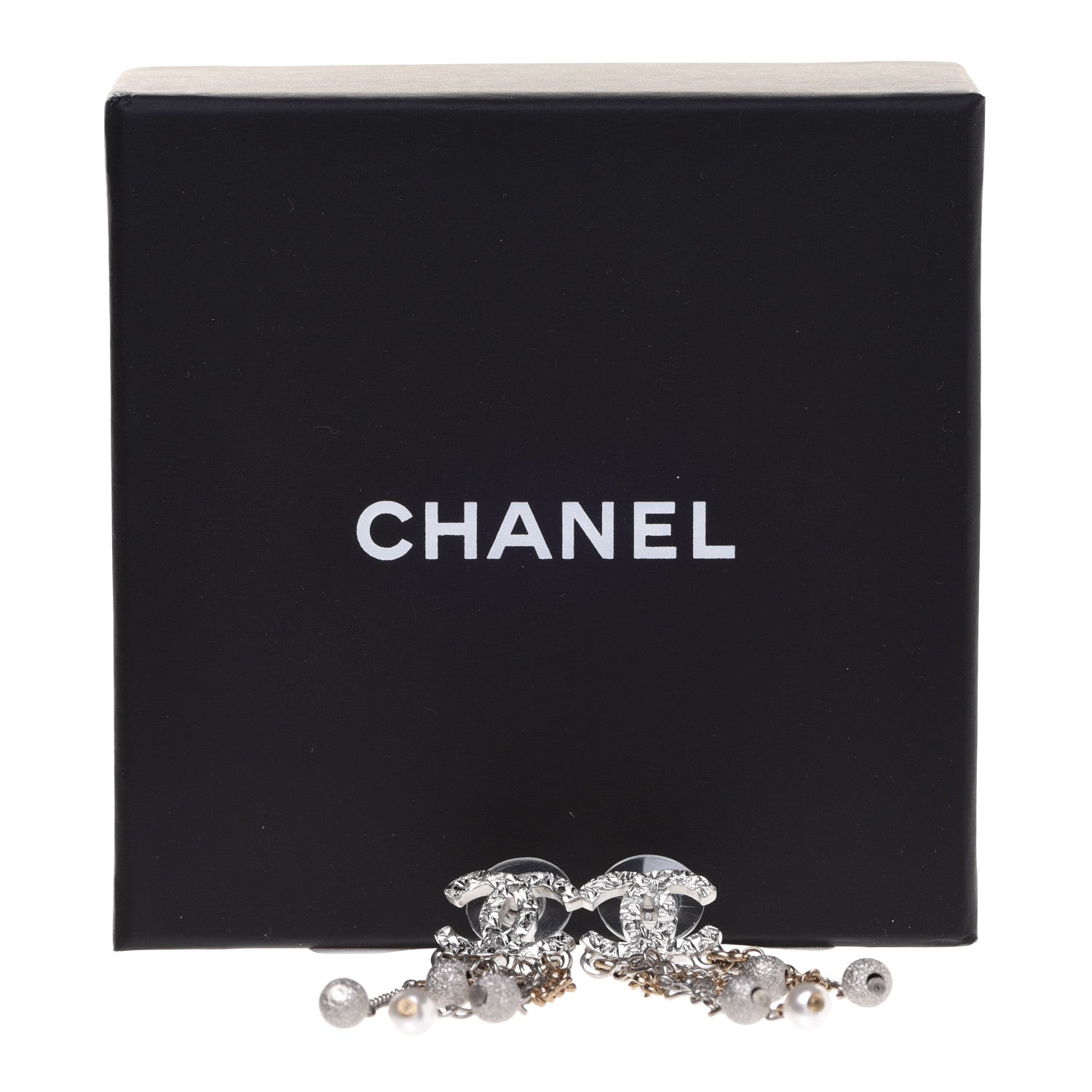 Chanel Pearl Beaded Chain CC Dangle Earrings Gold Silver 5 of 5