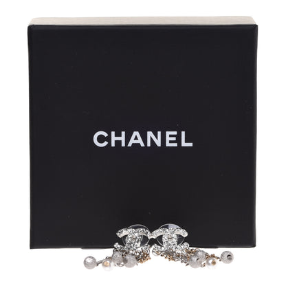 Chanel Pearl Beaded Chain CC Dangle Earrings Gold Silver 5 of 5