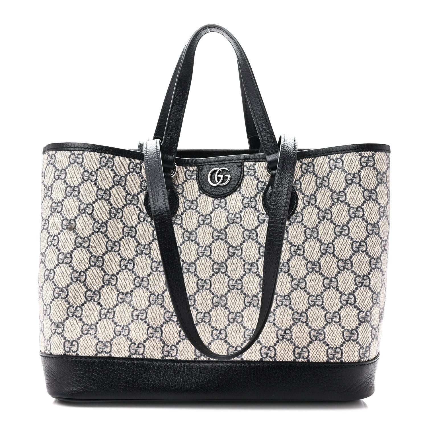 Gucci GG Supreme Monogram Textured Dollar Calfskin Medium Shoulder Tote Bag Beige Blue 1 of 11