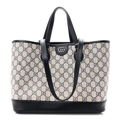 Gucci GG Supreme Monogram Textured Dollar Calfskin Medium Shoulder Tote Bag Beige Blue 1 of 11