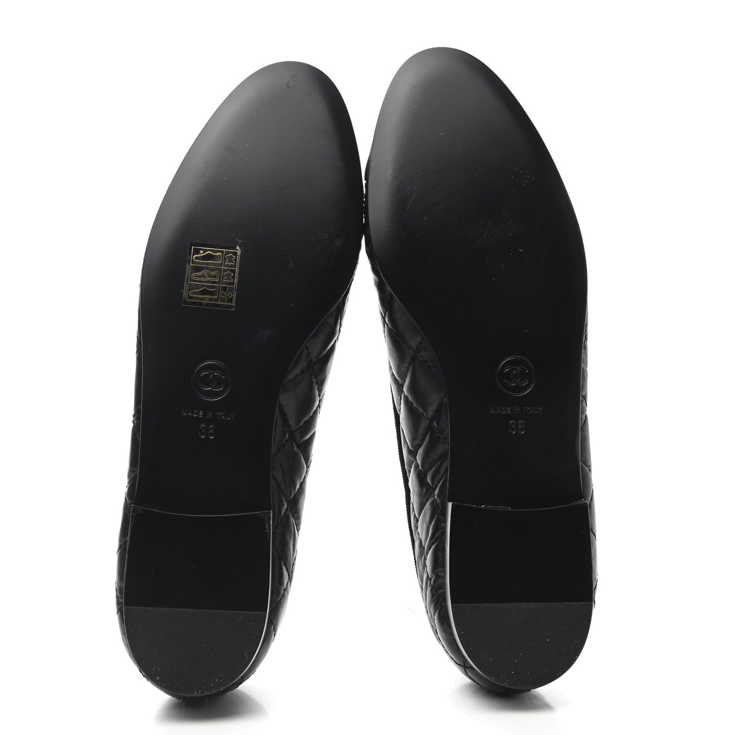 Aged Calfskin Quilted CC Cap Toe Ballerina Flats 38 Black