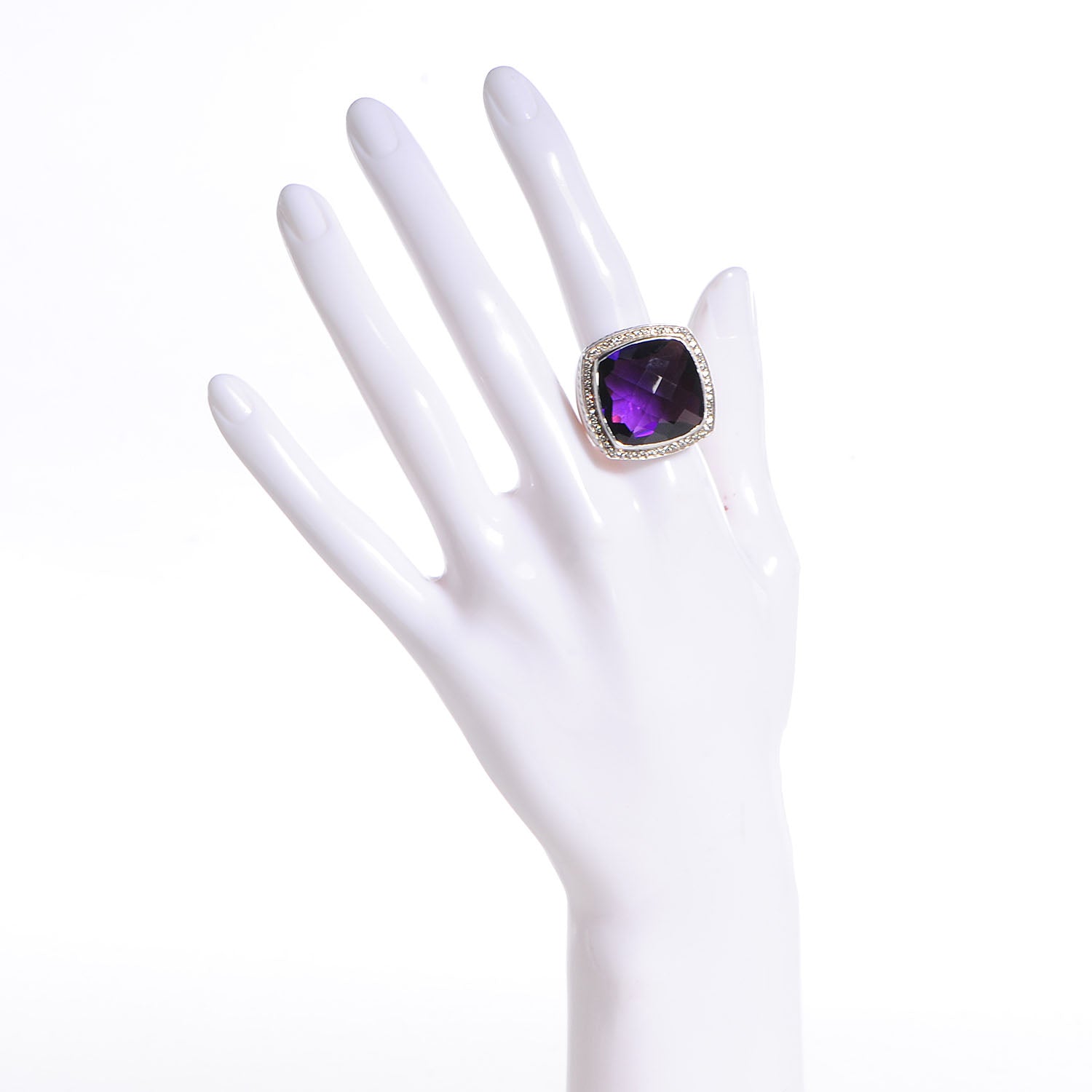 David Yurman Sterling Silver Diamond Amethyst 20mm Albion Statement Ring 54 6.75 2 of 6
