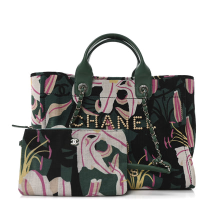 Chanel Velvet Calfskin Beaded Small Deauville Tote Pink Green Black 3 of 12