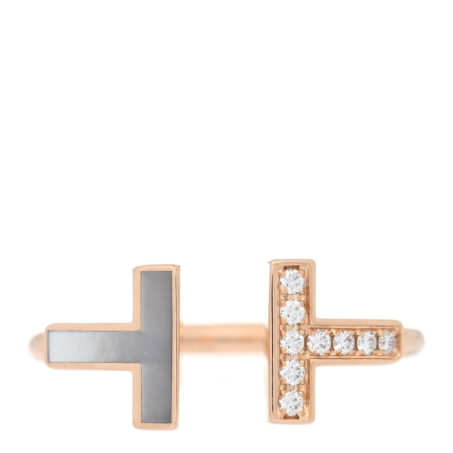 18K Rose Gold Diamond Mother of Pearl T Wire Ring 54 7