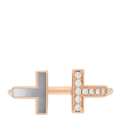 Tiffany 18K Rose Gold Diamond Mother of Pearl T Wire Ring 54 7 1 of 4