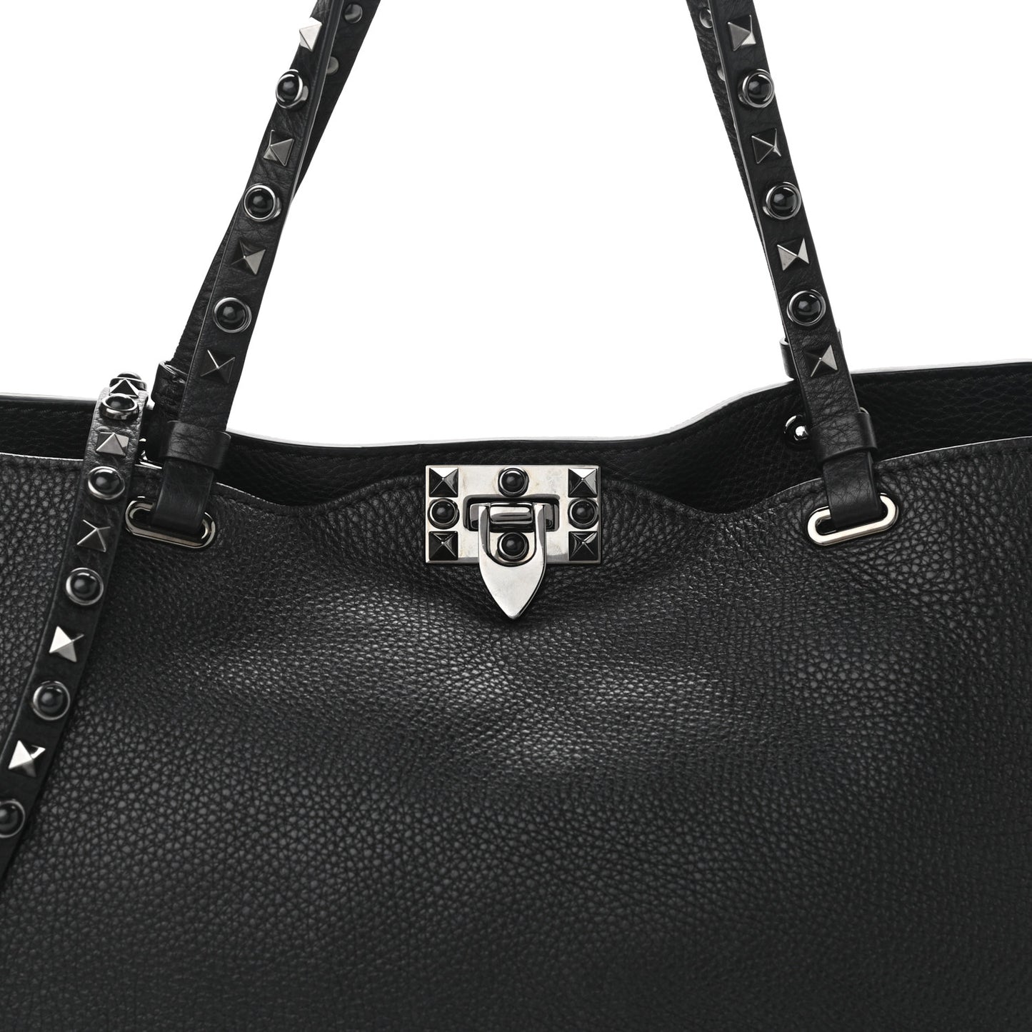Grained Calfskin Onyx Medium Rockstud Rolling Tote Black