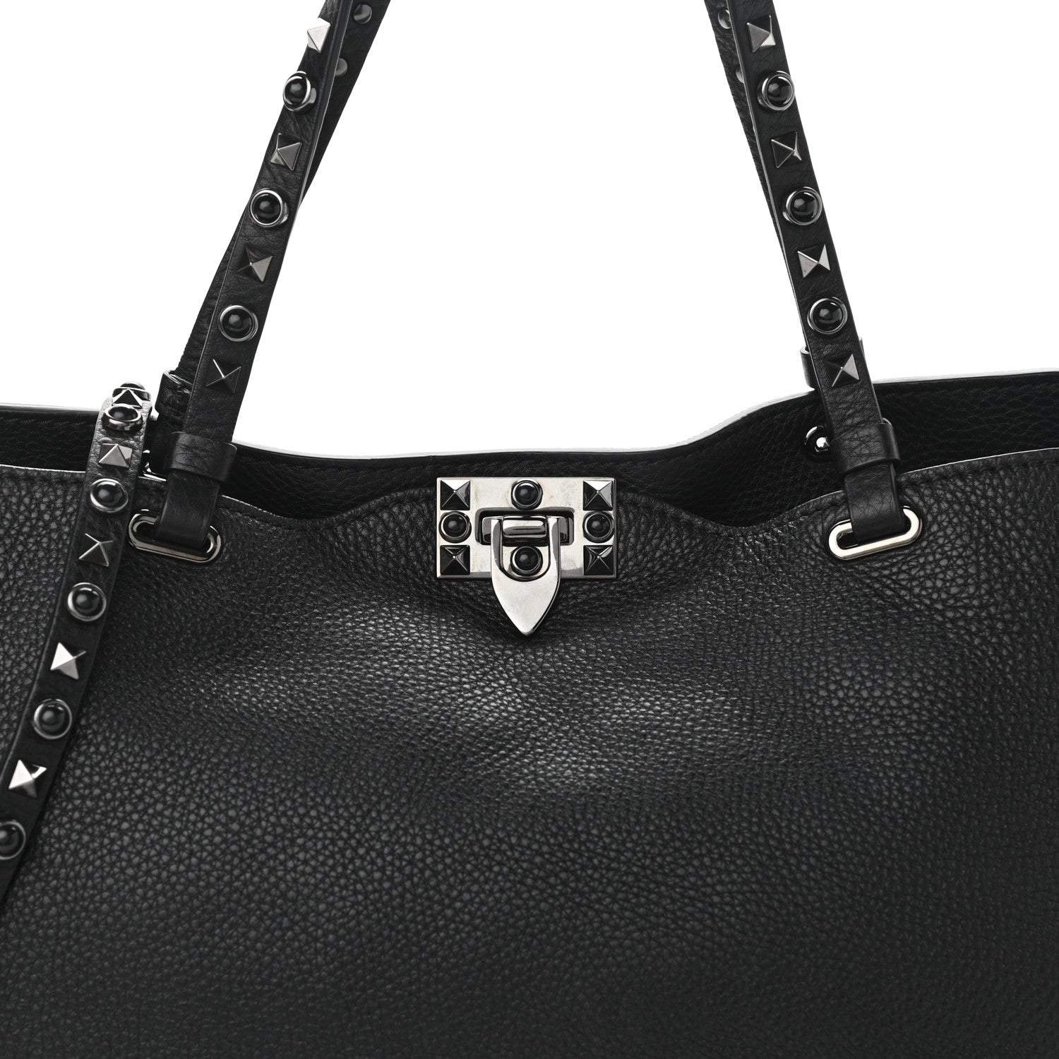 Valentino Garavani Grained Calfskin Onyx Medium Rockstud Rolling Tote Black 7 of 9