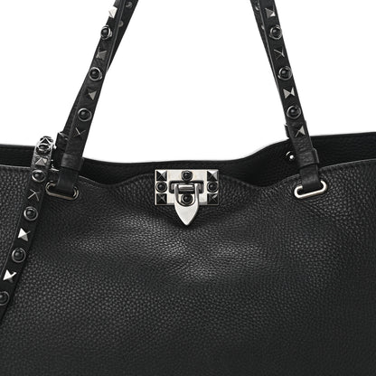 Valentino Garavani Grained Calfskin Onyx Medium Rockstud Rolling Tote Black 7 of 9