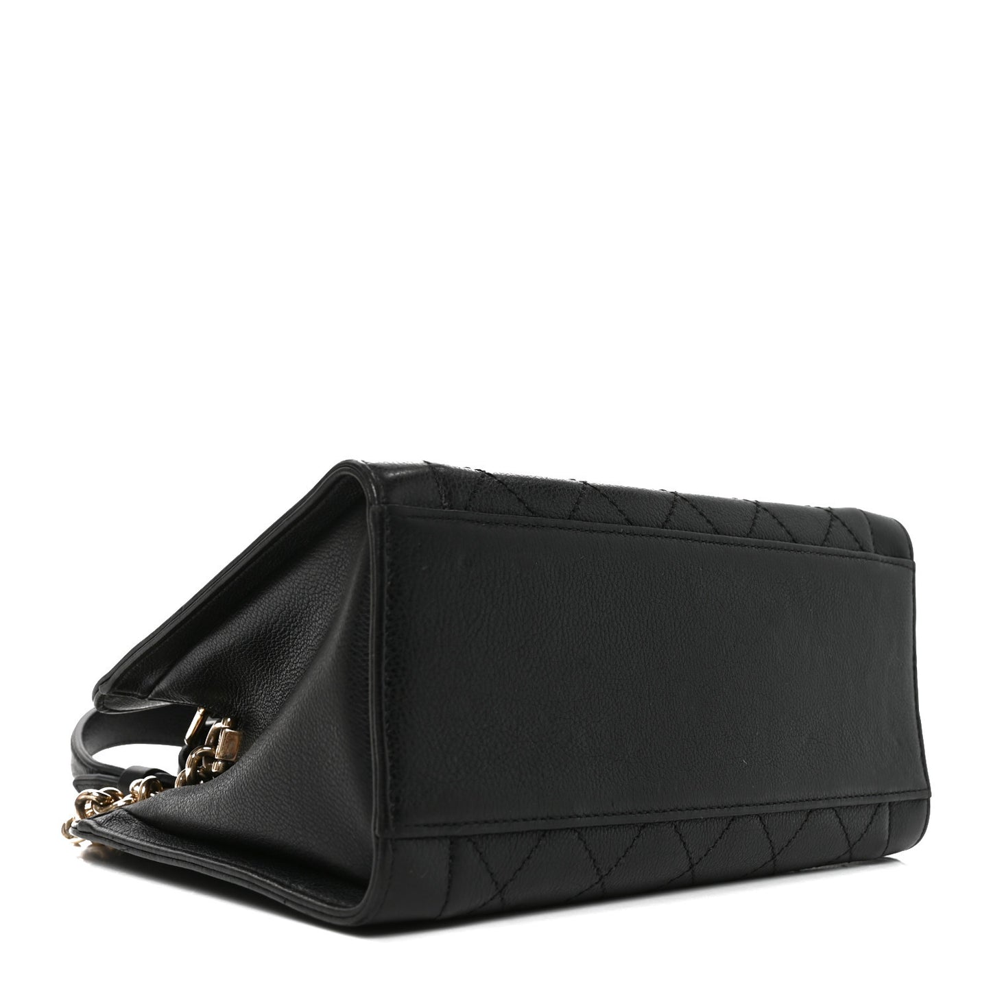 Grained Calfskin Stitched Small Label Click Shopper Tote Black