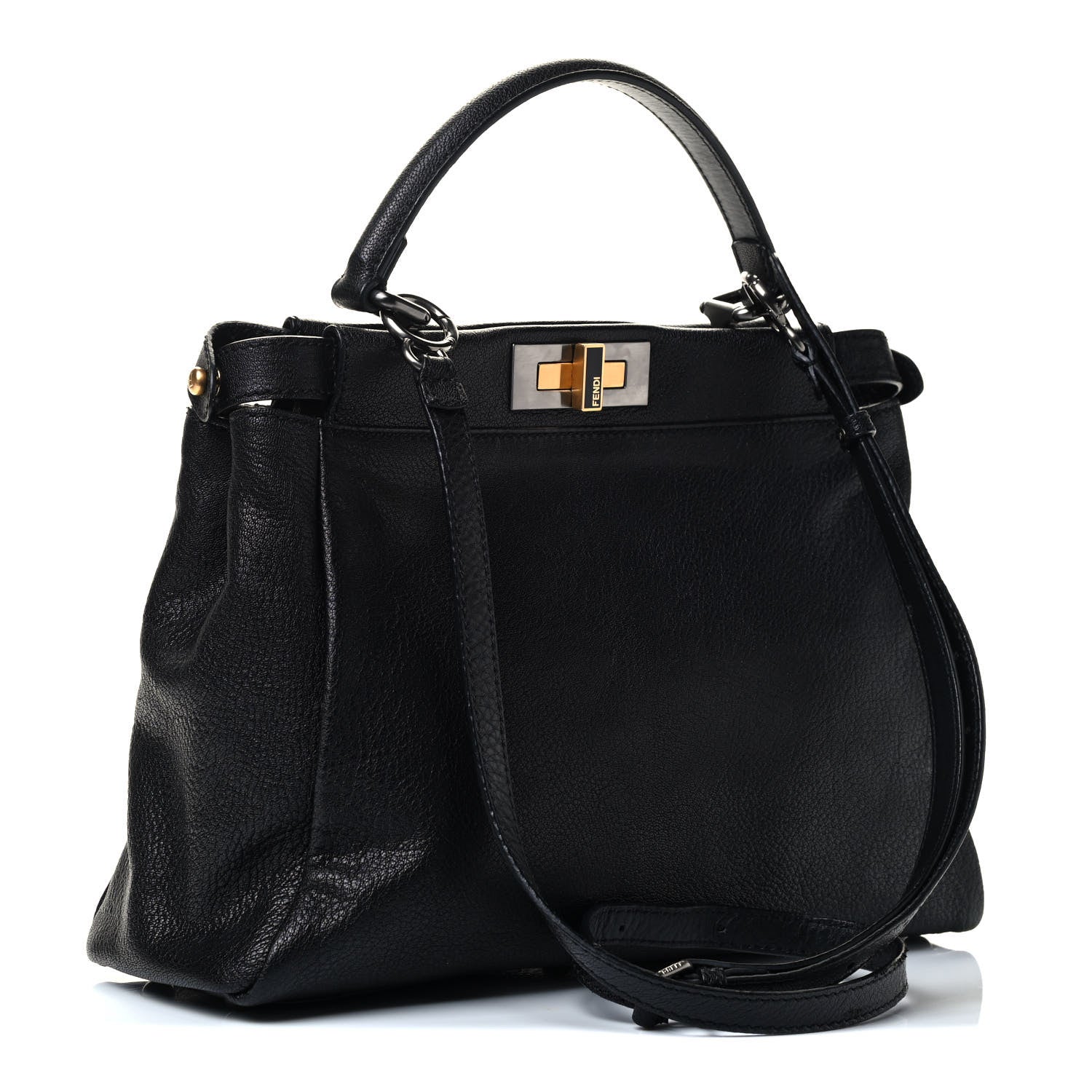Fendi Goatskin Zucca Medium Peekaboo Iconic Satchel Black Tobacco 2 of 4