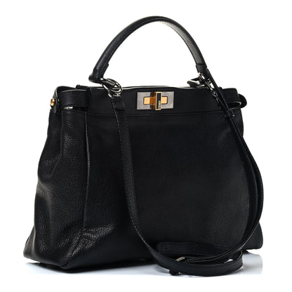 Fendi Goatskin Zucca Medium Peekaboo Iconic Satchel Black Tobacco 2 of 4