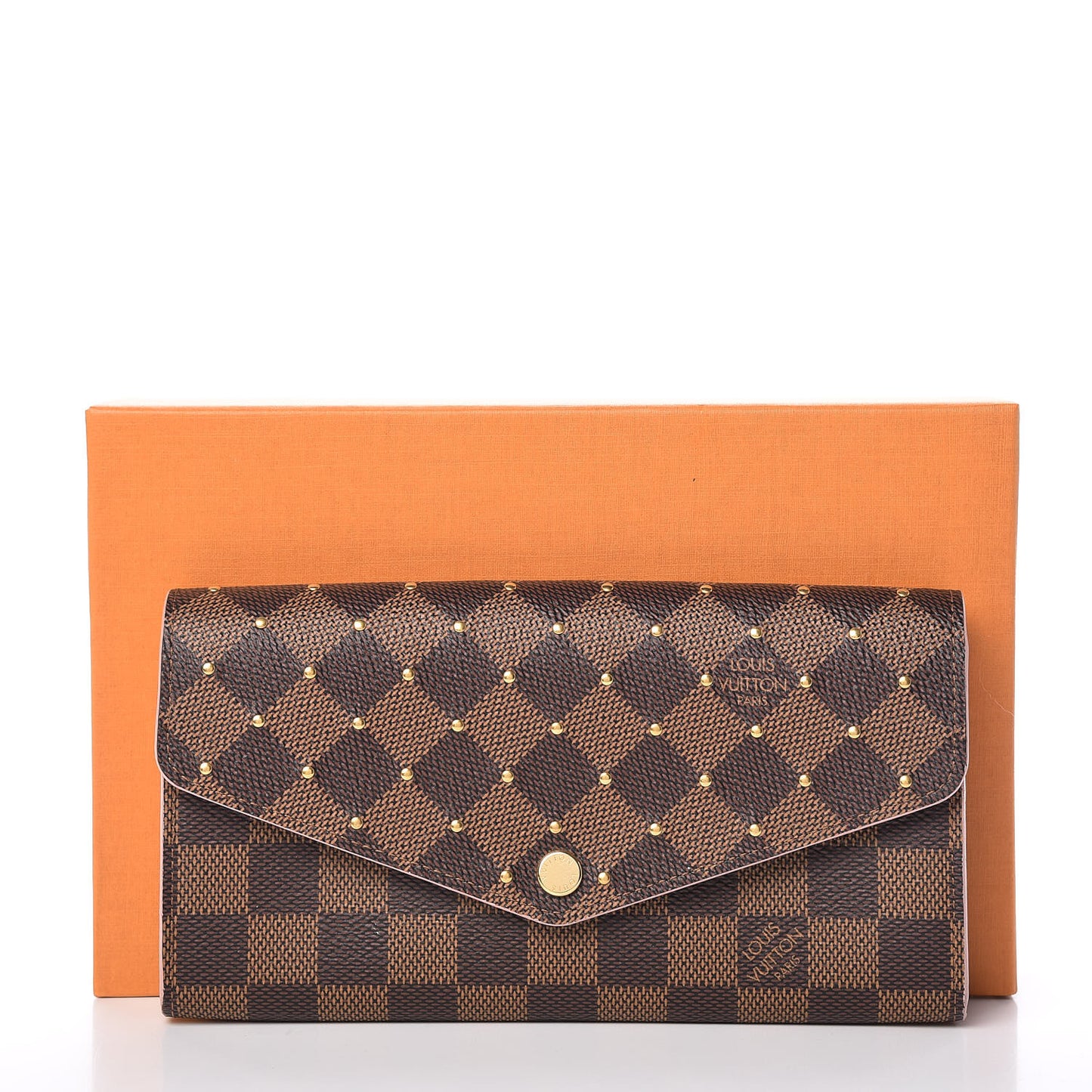 Damier Ebene Studded Sarah Wallet NM Rose Ballerine