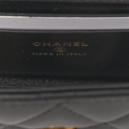 Chanel Lambskin Enamel Quilted Top Handle Flap Phone Holder With Chain Black 6 of 9