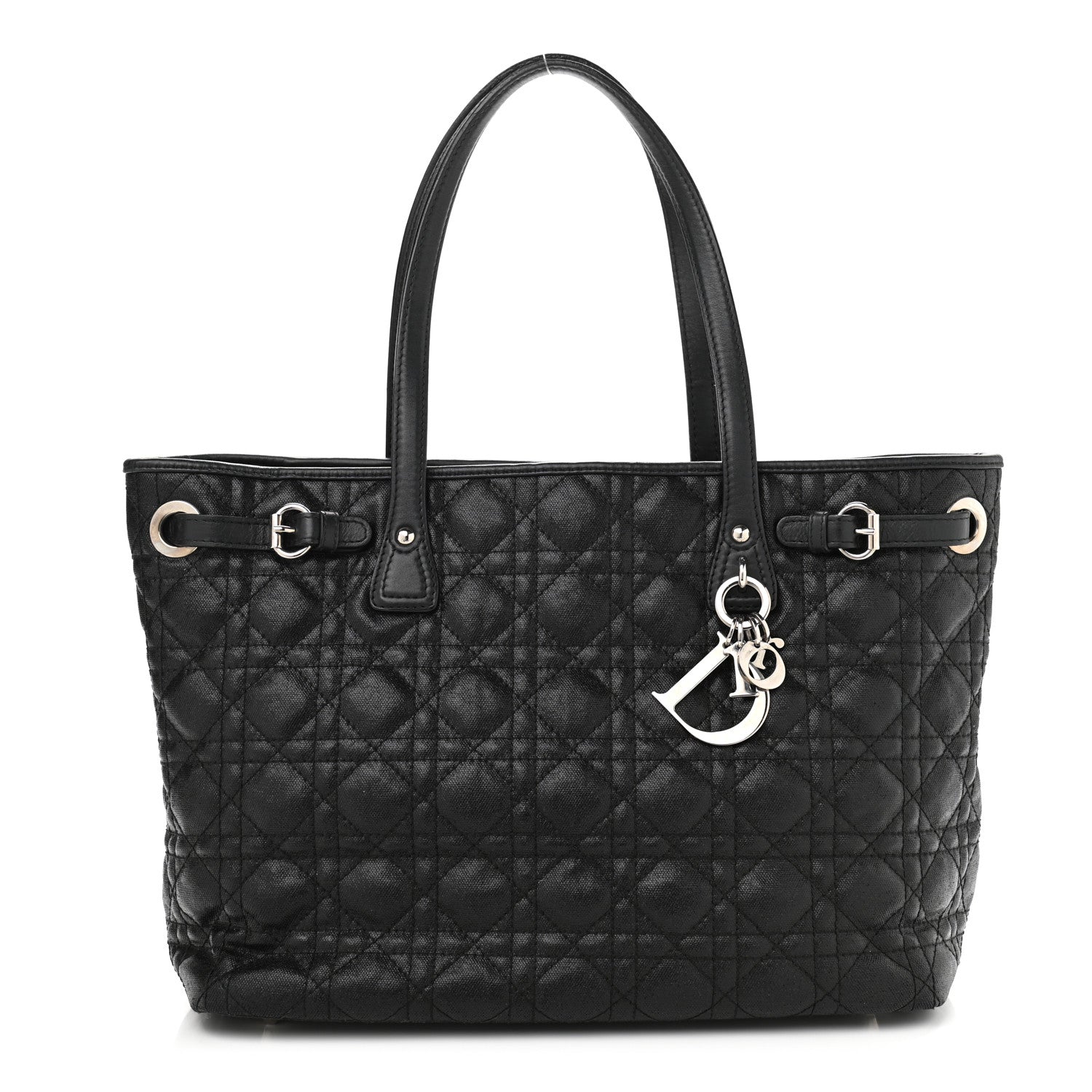 Christian Dior Coated Canvas Cannage Small Panarea Tote Black 1 of 10