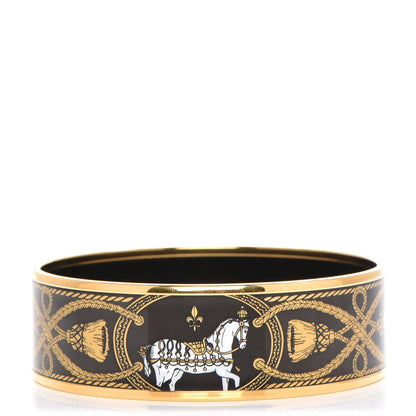 Hermes Enamel Printed Wide Grand Apparat Bracelet 65 Black 1 of 6