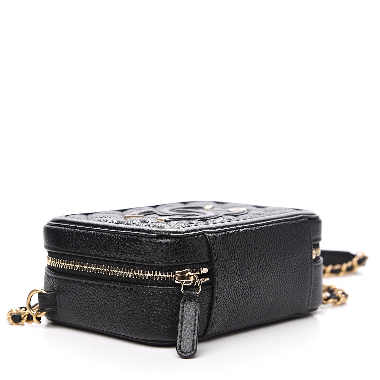 Caviar Quilted CC Filigree Vanity Clutch With Chain Black