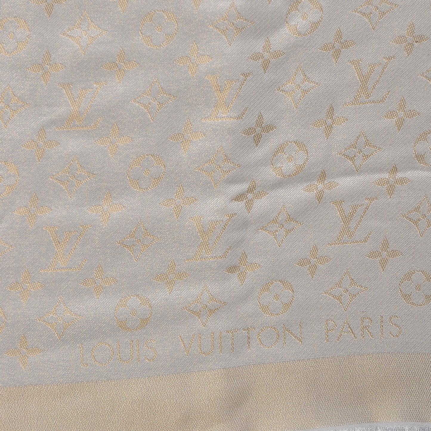 Silk Wool Monogram Shine Shawl Beige