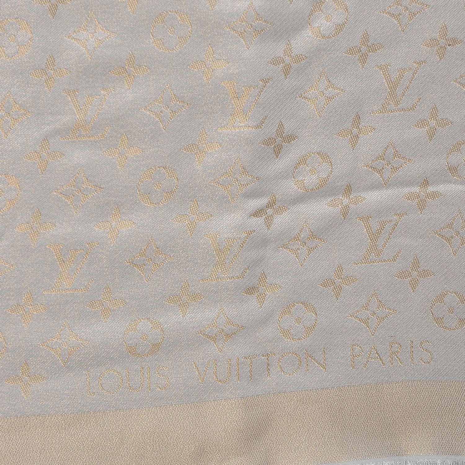 Louis Vuitton Silk Wool Monogram Shine Shawl Beige 4 of 5