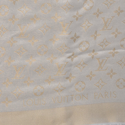 Louis Vuitton Silk Wool Monogram Shine Shawl Beige 4 of 5