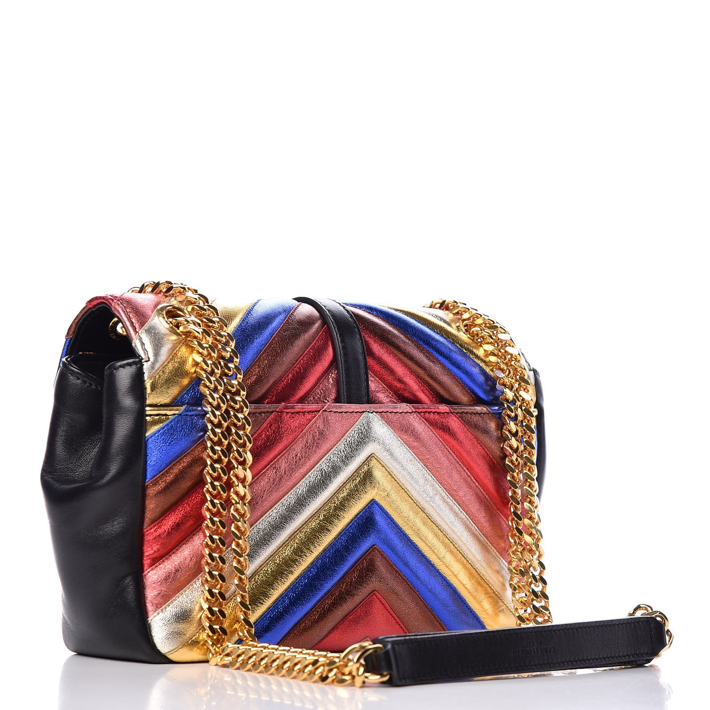 Metallic Calfskin Matelasse Chevron Monogram Medium College Satchel Multicolor