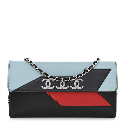 Chanel Lambskin Airlines Wallet On Chain WOC Blue Black Red 1 of 12
