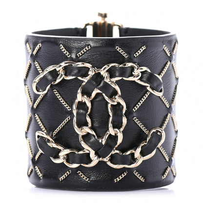 Chanel Lambskin Chain Stitched CC Cuff Bracelet M Black Gold 1 of 4