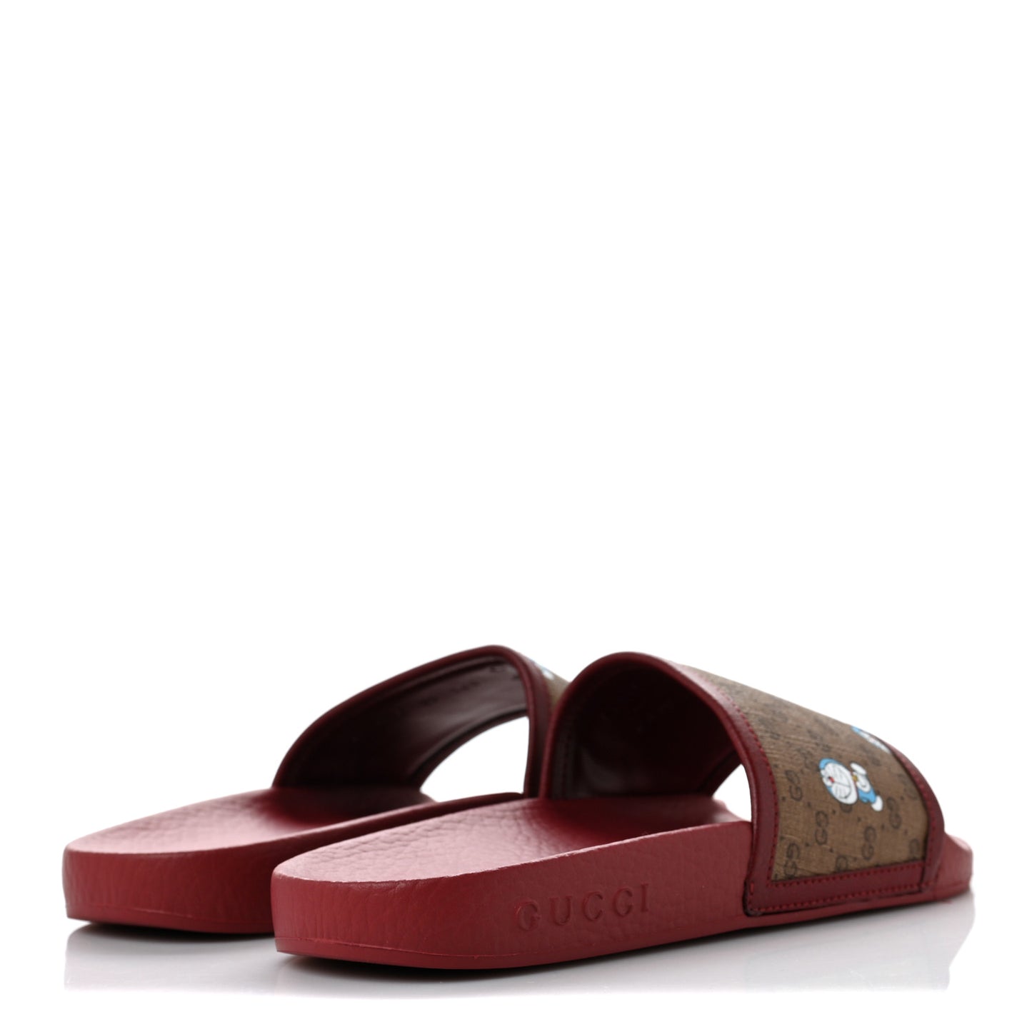X DORAEMON Mini Vintage GG Supreme Monogram Womens Slide Sandals 35 Beige Cherry Red