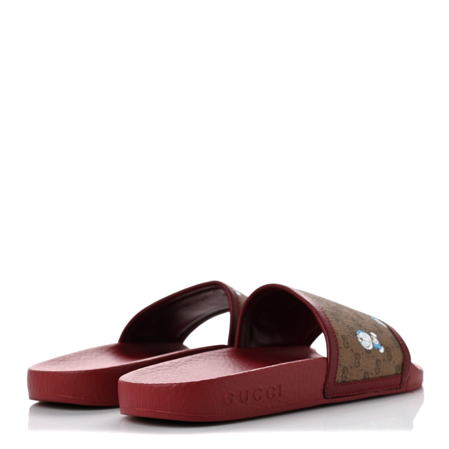 Gucci X DORAEMON Mini Vintage GG Supreme Monogram Womens Slide Sandals 35 Beige Cherry Red 4 of 8