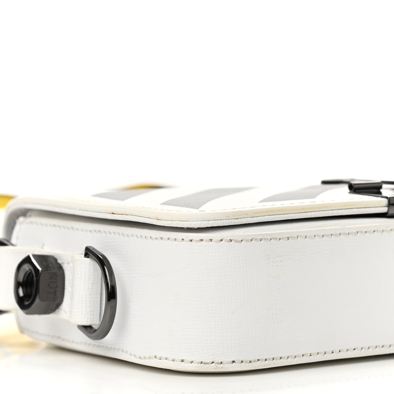 Off-White Saffiano Striped Diag Binder Flap Bag White Black 5 of 14