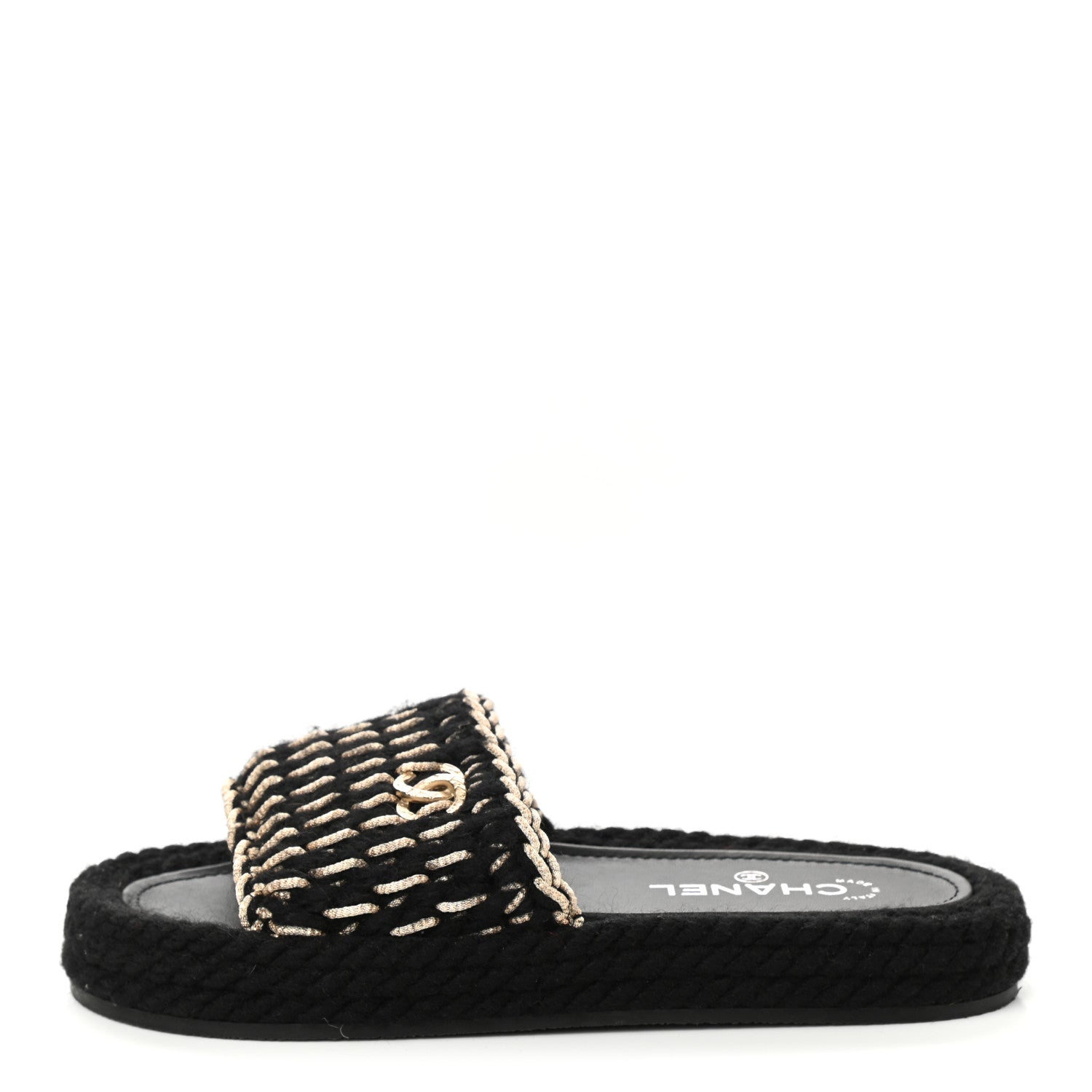 Chanel Braided Knit CC Mules 38 Black Gold 1 of 9