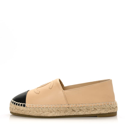 Chanel Lambskin CC Espadrilles 37 Beige Black 1 of 7