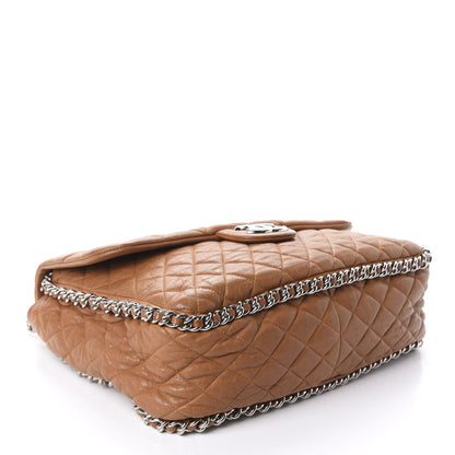 Chanel Washed Lambskin Chain Around Maxi Flap Bag Dark Beige 4 of 11