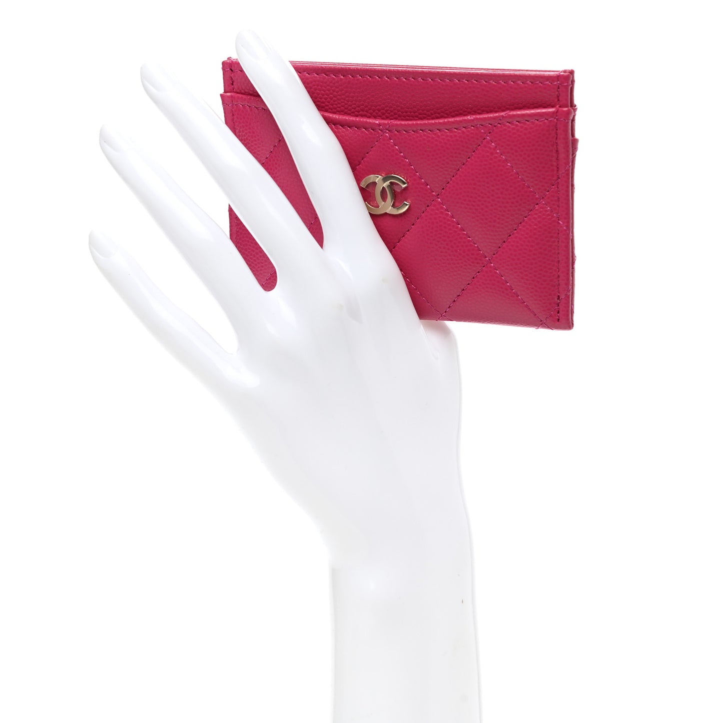 Caviar Quilted Card Holder Fuchsia