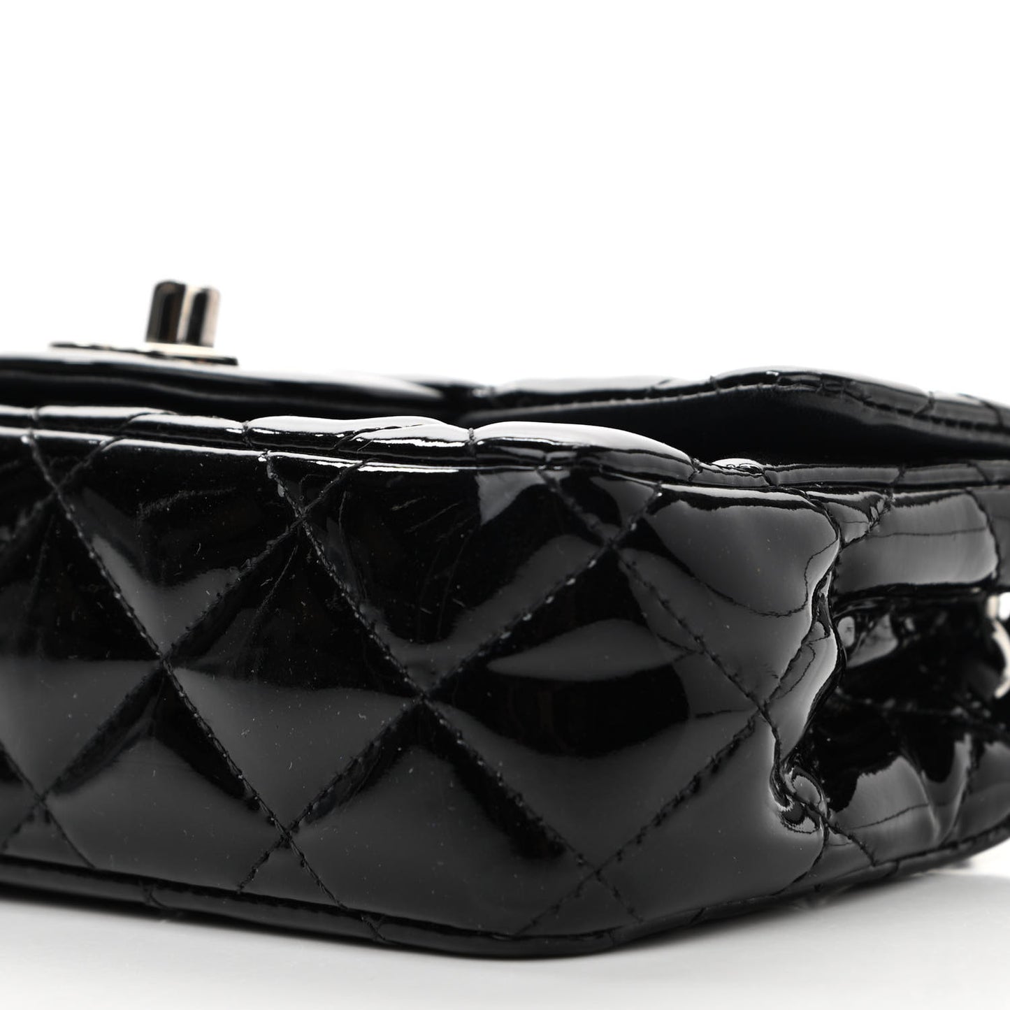 Patent Calfskin Quilted Extra Mini Rectangular Flap Black