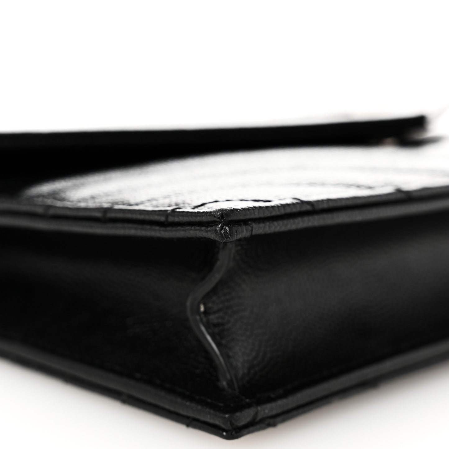 Grain De Poudre Matelasse Chevron Monogram Envelope Chain Wallet Black