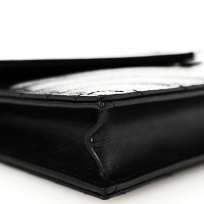 Saint Laurent Grain De Poudre Matelasse Chevron Monogram Envelope Chain Wallet Black 8 of 9