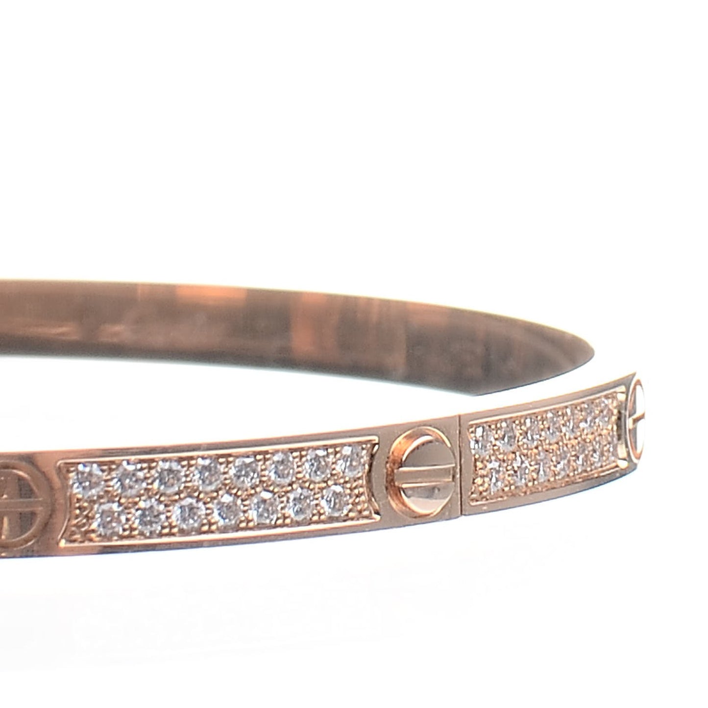 18K Pink Gold Diamond Small LOVE Paved Bracelet 17