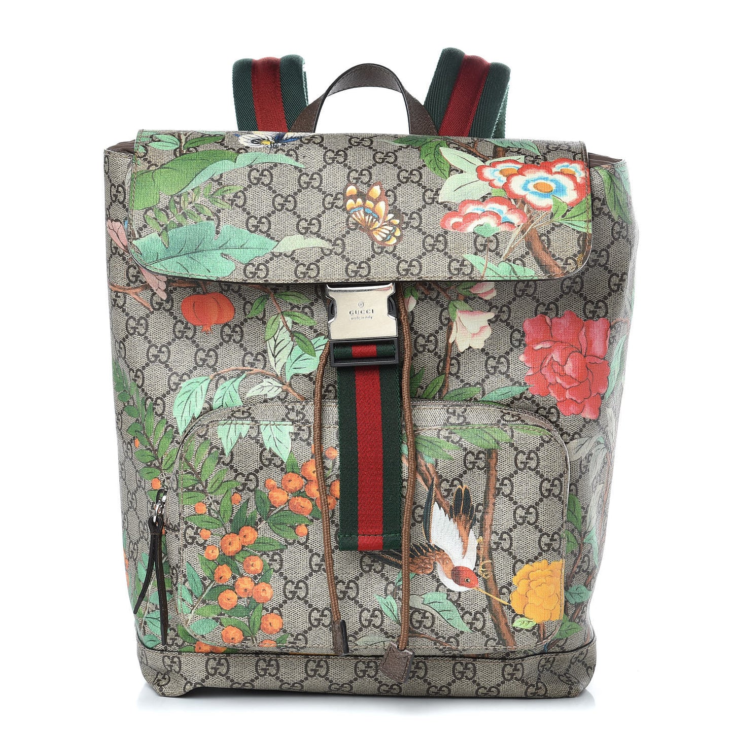 GG Supreme Monogram Tian Web Single Buckle Backpack Beige Multicolor New Acero